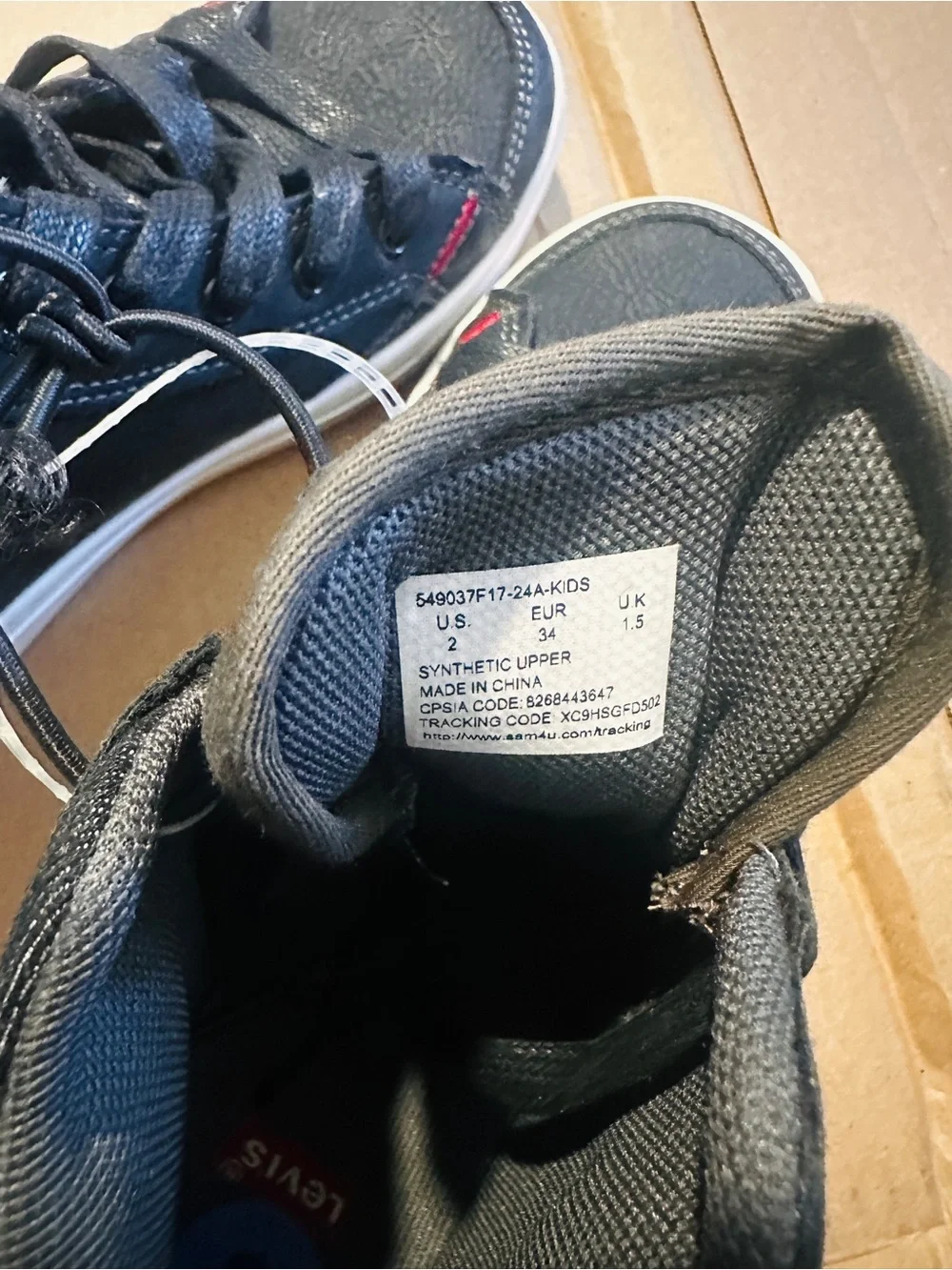 Levi's Black High-Top Sneakers for kids boys with Stitching, size 2